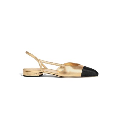 CHANEL CAP-TOE SLINGBACK FLATS IN GOLD G31319